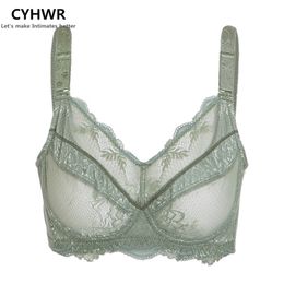 Al por mayor-CYHWR Cobertura completa para mujer Jacquard No acolchado Encaje Sheer Underwire Talla grande Sujetador 34-48 B C D E F G H