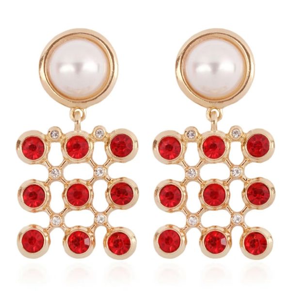 Gros-boucles d'oreilles femmes fille grille alliage lustre boucle d'oreille pendentif oreille bijoux cinq couleurs blanc rouge noir coloré vert foncé