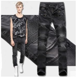 Gros-gris foncé nouveau haute qualité hommes jeans Slim moto moto biker jeans designer de mode marque denim de coton épais Cargo Pants