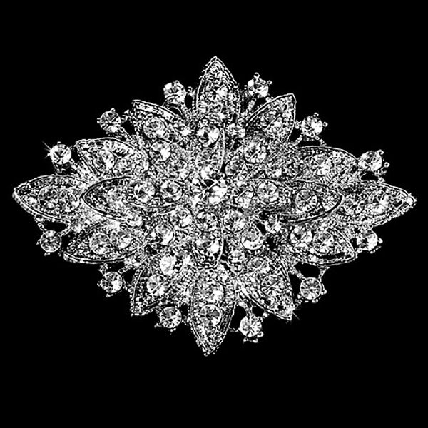 Venta al por mayor- Plata oscura plateada Clear Rhinestone Crystal Diamante Flor grande Vintage Bouquet Broche
