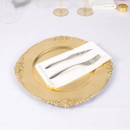 Groothandel Decor Elegant Golden Plastic Charge Plates Party Dinner Dis Steak Western Dish Wedding Salver 25 % welkom dropshipping Imake787