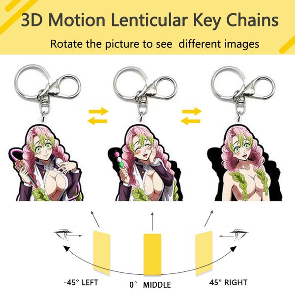 Vente en gros Demon Slayer Kanroji Mitsuri 3D Anime Motion Porte-clés Acrylique PET Matériau Double Face Image Flip Changement 2-3 Image Sac Étanche Accessoires De Voiture