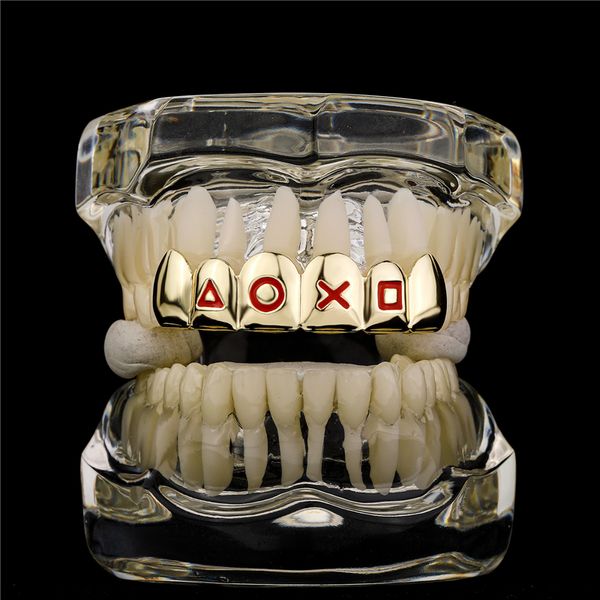 Gros dentier lettre accolades dents grilles pour hommes Hip Hop 18K plaqué or dent Grillz Rap bijoux
