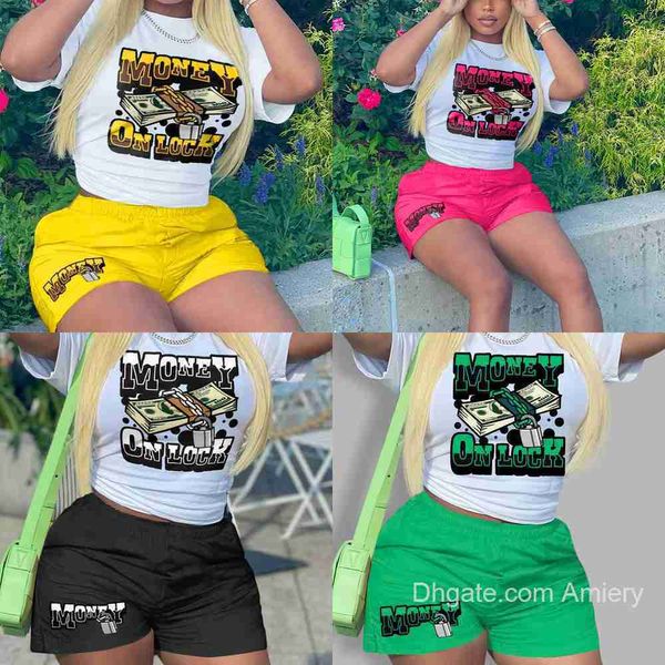 Venta al por mayor Diseño Mujer Chándales High Street Style Individualidad Imprimir Chándal Verano Camiseta de manga corta Pantalones cortos para mujer Conjuntos cortos de dos piezas