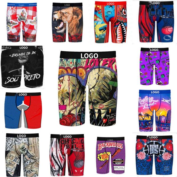 wholesale Designer Logo Hommes Boxers Caleçons Plats Série Shark Imprimé Sports Respirant Soie Glacée Séchage Rapide Sous-Vêtements Serrés S-XXXL