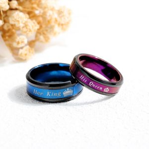 Groothandel - Designer Luxe Titanium stalen paar ringen blauw paars haar koning zijn koningin paar sieraden verjaardag Valentijnsdag geschenken