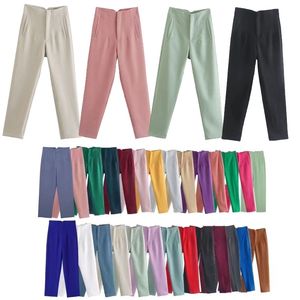 Pantalon de créateur en gros pour femmes, pantalon droit, taille haute, fermeture éclair sur le devant, Vintage, pleine longueur, femme chic, leggings gris noir, pantalon de survêtement