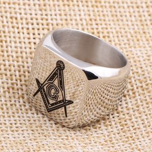 Vente en gros - Bague maçonnique en acier inoxydable pour hommes, chevalière maçonnique, bague de maçon gratuite, bijoux