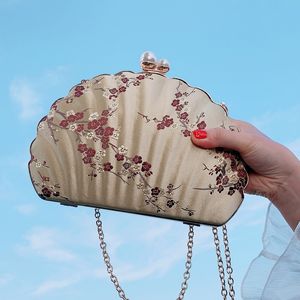 Venta al por mayor Diseñador de viaje Bolsa de equipaje de lona para mujer Bolsas cruzadas para el cuerpo Bolsos Personalidad Forma de concha Estilo chino Floral Envío gratis