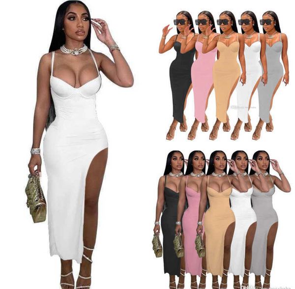 Diseñador al por mayor Women Vestidos largos Vestidos Sexy Sospechoso bajo Corte abierto Back Split Wrap Vestido Slim Bodycon Falda de lápiz Clubwear 5 Colors