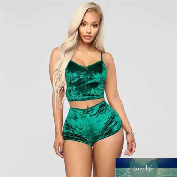 Gros Designer Femmes Sexy Velours Pyjama Ensembles Dames Dentelle Col En V Crop Tops Shorts Costume 2 Pcs Fille Vêtements De Nuit Vêtements De Nuit Lingerie