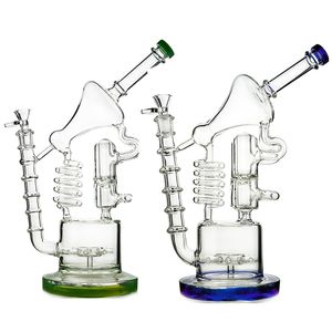 Dubbele Recycler Glas Bong Sprinkler Perc Dab Rig Hookahs Microscoop Vorm Waterleidingen 14mm Vrouwelijk Joint met Kom WP558