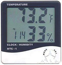 groothandel Digitale LCD Temperatuur Hygrometer Klok Vochtigheidsmeter Thermometer met Klok Kalender Alarm HTC1 100 stuks up ZZ