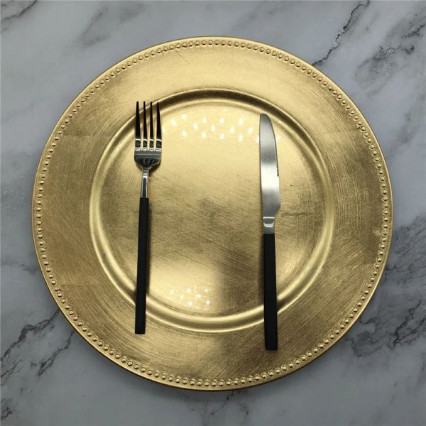 Dîner en gros de 13 pouces d'or en plastique en plastique Plate d'assiettes