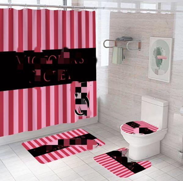 Vente en gros de rideau de douche de vente directe imperméable et anti-moisissure impression numérique rideau de douche en polyester ensemble de trois pièces de toilettes antidérapant
