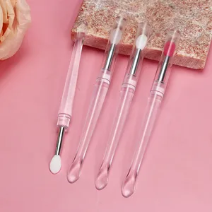 Pinceau de maquillage jetable en gros, Double tête, brosse à lèvres en Silicone, Mini pinceaux pour fard à paupières avec couvercle, vente en gros