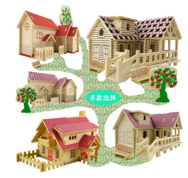 Ho Échelle Kits de Construction En Gros DIY 3D en bois Puzzle Jigsaw Bébé jouet Enfant Apprentissage précoce maison Construction modèle cadeau Pour Enfants Brinquedo Educativo Maisons