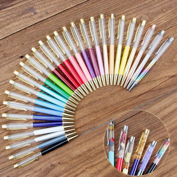 wholesale Stylos à bille en métal à tube vide bricolage auto-remplissage flottant paillettes fleur séchée stylo à cristal stylos à bille école étudiant écriture cadeau