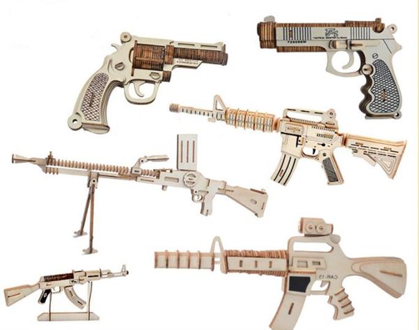 En gros bricolage à la main pistolet assemblage jouet AK47/carabines en bois modèle 3D puzzle jouets éducatifs pistolet pour enfants garçons enfants cadeaux