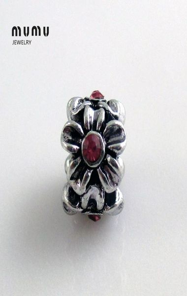 Diy de bricolaje de bricolaje Dijo Flower Beads plateado con pluma de cristal rojo se ajusta a las pulseras de encanto europeo envío gratis8855911