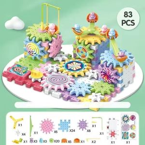 wholesale kit de bricolage jouet en plastique jouet de brique en peluche blocs magnétiques 83PCS bloc de construction électrique engrenage rotatif film brique bloc de bricolage jouet cadeau de noël bricolage fille bricolage brique