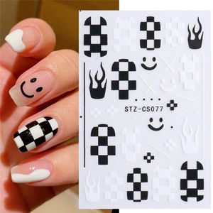 Gros DIY Nail Art Autocollants Noir Blanc Lune Étoile Ongles Décalcomanies Flamme Damier Français Conseils Curseur Pour Manucure Gel Vernis Décor Accessoires