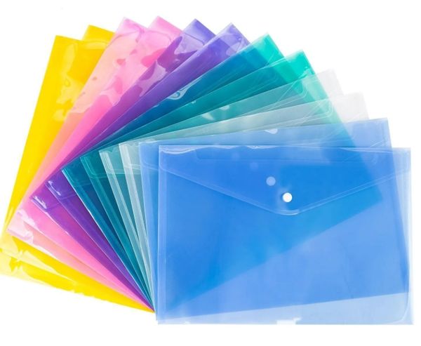 Sacs de fichiers de document en gros avec bouton Snap Transparent enveloppe les dossiers de papier de fichier en plastique