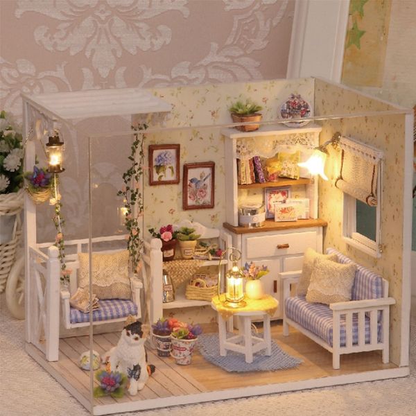 Casa al por mayor Doll Diy Puzzle de madera en miniatura 3D Meniatura Muebles Muebles Muñeco de muebles para juguetes de regalo de cumpleaños H13 239K