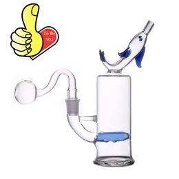 Gros dauphin Mini narguilés tabac en verre coloré Bong barboteur Nouveauté eau Bongs tuyau de brûleur à mazout 14mm Joint avec accessoires fumeurs dab rigs bol de plate-forme pétrolière