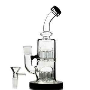 Groothandel dubbele 12-arm boom perc waterpijpjes glazen bong 8 inch mini toro kleine dab rig water pijp gebogen nek wax 5mm dik glas olie yq01 14mm vrouwelijke gewricht