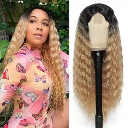 Venta al por mayor de encaje doble cepillado cabello humano pelucas llenas del cordón pelucas de cabello brasileño Europa y los Estados Unidos damas en rizos de pelo largo envío rápido