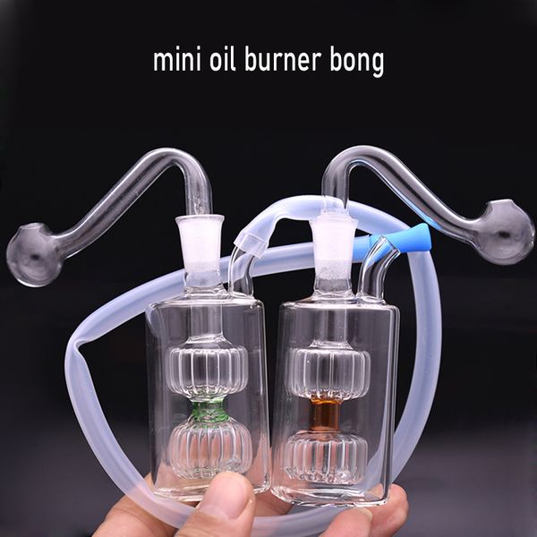 Venta al por mayor Doble matriz Perc Dab Rig Quemador de aceite Bong Reciclador de juntas de 10 mm Colector de cenizas Bong Bubbler Smokign Tubería de agua con tubo de quemador de aceite de vidrio macho Precio de fábrica