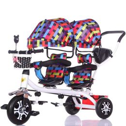 Groothandel- Dubbele kinderwagen Kinderfiets Kinderwagen Dubbele zitplaatsen Babydriewieler voor tweelingfiets Opvouwbare driewielige tweelingdriewielerkinderwagens