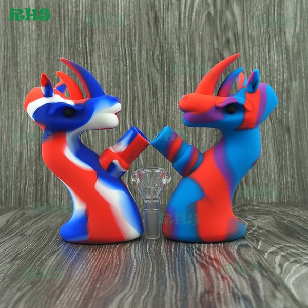 wholesale Dragon Silicone Water Pipe fumar Tazón de vidrio 140 mm Longitud Grado alimenticio Silicona Color Hand weending Pipe Bongs Herb Container DHL