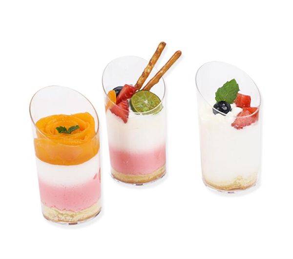 Verres en gros 3 oz Mini tasses à dessert inclinées rondes en plastique transparent Parfait coupe apéritif bol de service réutilisable pour dégustation apéritifs PH