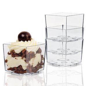 Venta al por mayor Drinkware Mini vasos de postre de plástico 2 oz tiradores cuadrados para muestras de aperitivos de chocolate SN6793