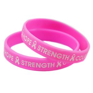 100 stks Hoop Kracht Courage Siliconen Rubber Armband Motiverende Decoratie Logo Roze Volwassen Grootte voor promotie Gift
