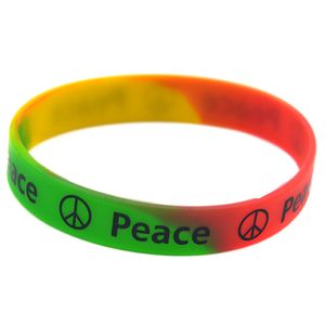 100 stks Vrede Siliconen Rubber Armband Gedrukt Logo voor Charity Foundation Activity Gift Volwassen maat 2 kleuren