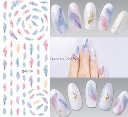Gros-DS271 Design Transfert d'eau Nails Art Autocollant Harajuku Rainbow Plumes Nail Wraps Autocollant Filigrane Ongles Stickers