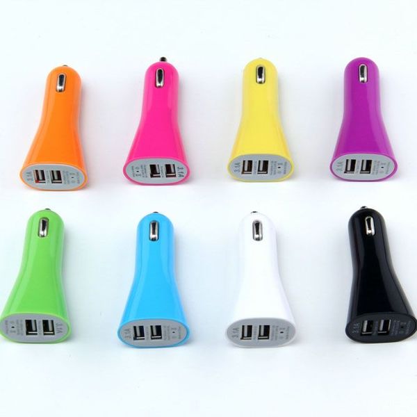 Al por mayor - Doble puerto USB Car cargador de coche USB 3.1A Cargador de coche colorido para iPhone 6 5 5C 5S 4S Samsung s3 s4 s5 300pcs / lot