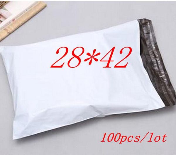 Al por mayor-E3 envío gratis 100 unids / lote 28 * 42 cm, blanco Express Bag Poly Mailer Mailing Bag Sobre autoadhesivo Seal Plastic Bag