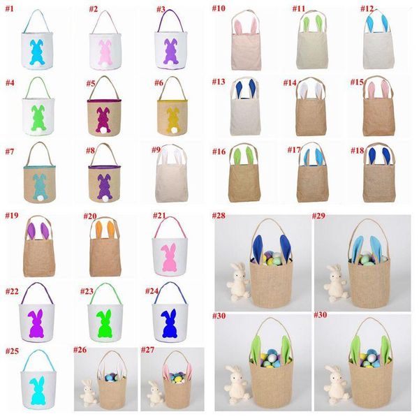 Gros Pâques Lapin Panier Festif Lapin Sac Lapins Patte Imprimé Toile Sac Fourre-Tout Oeuf Bonbons Seau Enfants Fête GiftZZ