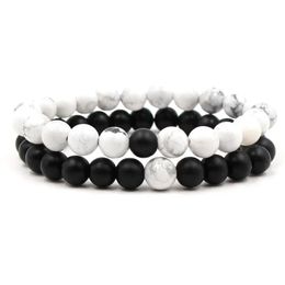 Venta al por mayor pulsera elástica 8mm piedra volcánica turquesa blanca piedra esmerilada ágata cuentas de Buda pulsera de piedra natural howlita