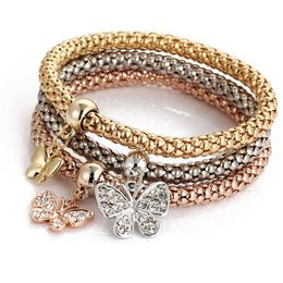 Groothandel Elastische kristallen armband Diamant hart Kroon Tree Skull Butterfly Charmarmbanden Bangle manchet Sets Sieraden Will en Sandy 3pcs/Set