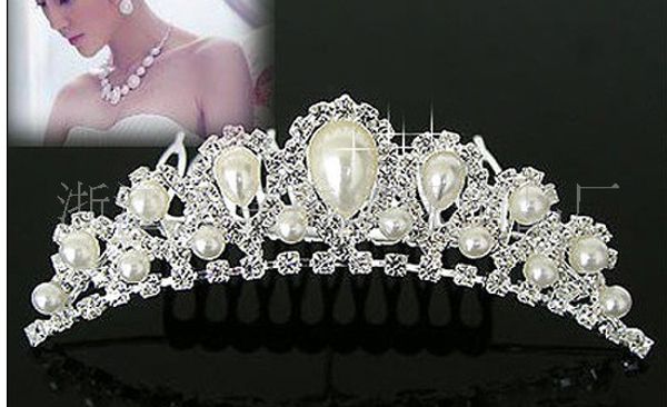 Gros-élégant imitation perle strass incrustation couronne de mariée diadème mariage mariée bijoux de cheveux peigne 2015 livraison gratuite