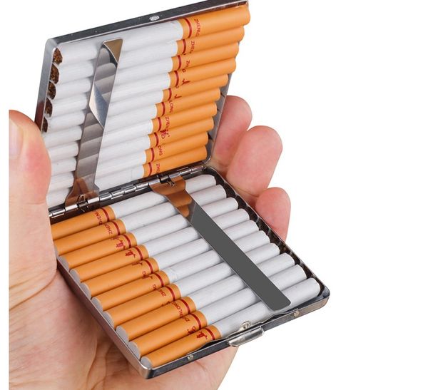 De gros! Étui à cigarettes en acier inoxydable gaufré 3,34 * 3,54 * 0,7 pouces Boîte de rangement de personnalité de la mode du tabac grossier résistant à la pression portable A0083