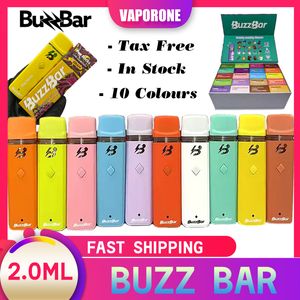 Vente en gros vide Buzz Bar jetable Vape le plus récent 2.0ML CASE Kits d'emballage Kit de produits jetables vides avec des boîtes HongKong en stock Pods Buzzbar Chariots vides sans huile
