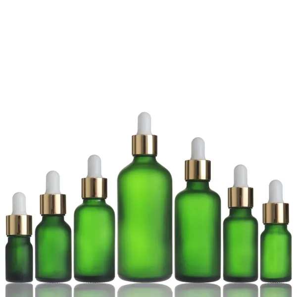 Bouteilles de parfum en verre vides, bouteille rechargeable vert mat, compte-gouttes d'huile essentielle, vente en gros
