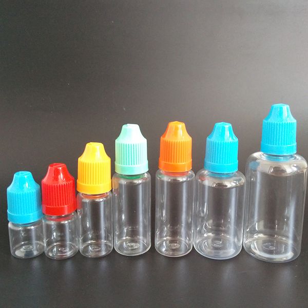 Bouteilles vides en plastique PET avec compte-gouttes, 5ml, 10ml, 15ml, 20ml, 30ml, 50ml, emballage transparent, vente en gros