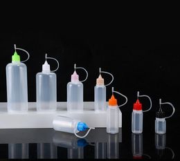 Bouteille en plastique vide avec embouts métalliques, flacon compte-gouttes de 5 ml, 10 ml, 15 ml, 20 ml, 30 ml, avec capuchon d'aiguille, pour jus liquide pour les yeux, vente en gros